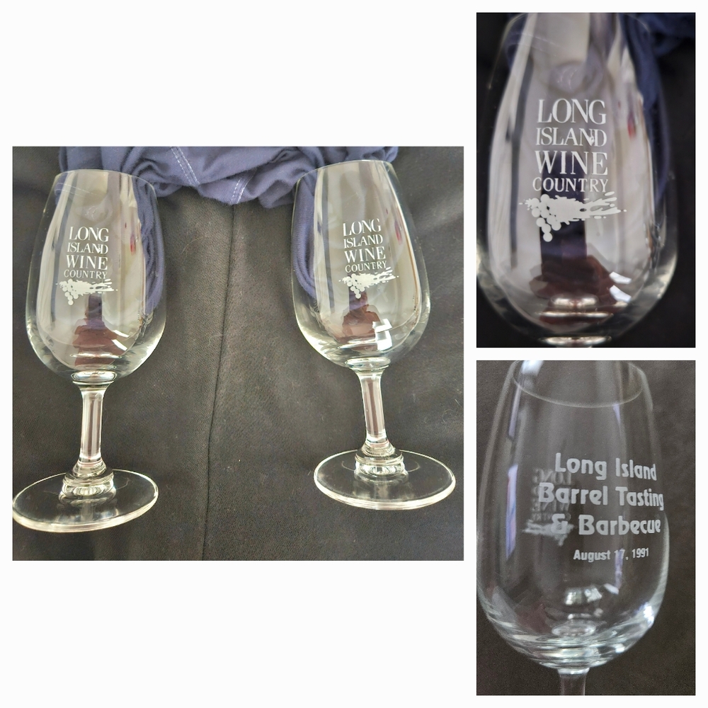 VTG 1991 Long Island Barrel Tasting & BBQ Wine Glasses x 2